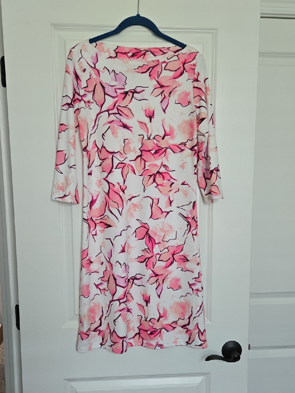 Floral Pink Midi Dress with Boatneck